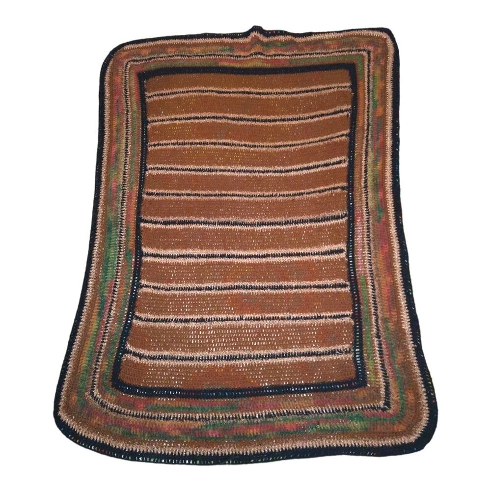 Hand Crocheted Throw Blanket with Stripes Fits Toddler Bed Crib